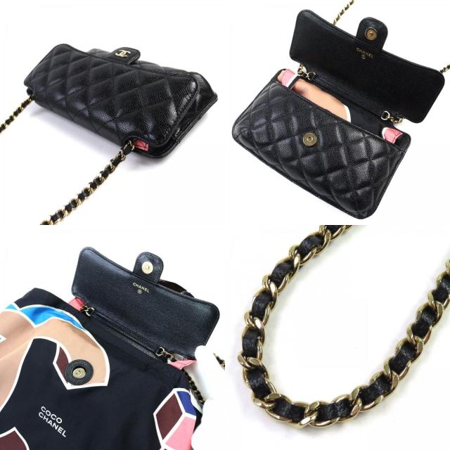 極美品△CHANEL シャネル ココマーク キャビアスキン チェーン