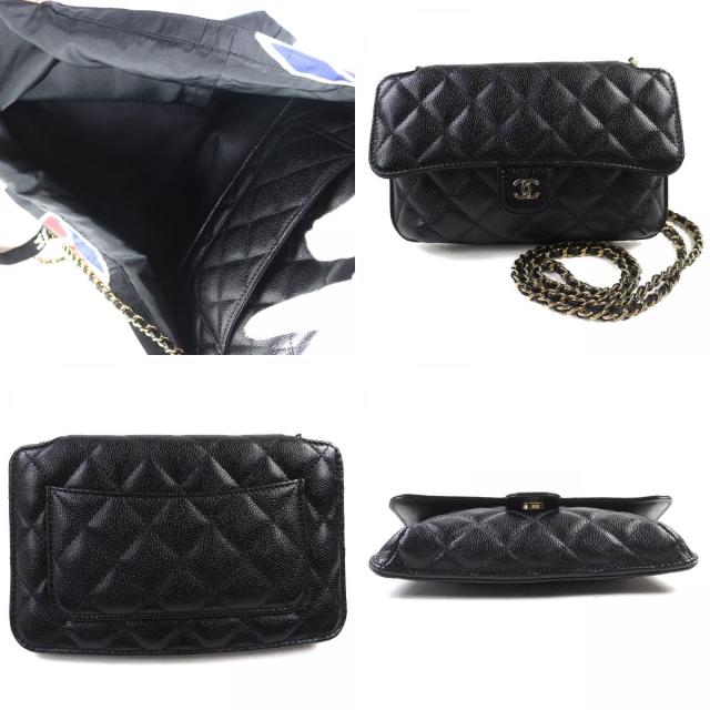 極美品△CHANEL シャネル ココマーク キャビアスキン チェーンショルダー エコバッグ ランダムシリアル ブラック マルチカラー 箱付き 極美品△CHANEL シャネル ココマーク キャビアスキン チェーン