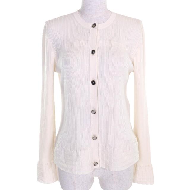 【ドンドン見直し】極美品△CHANEL シャネル 25SS P78678 カシミヤ シルク ココマークボタン 長袖 リブ ニット カーディガン ホワイト 42