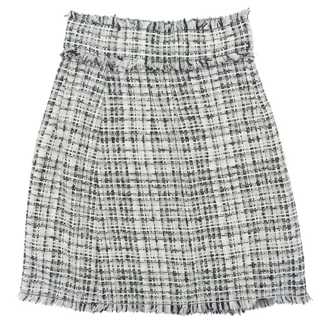 極美品▲DOLCE&GABBANA ドルチェ＆ガッバーナ モヘア混 膝丈 ツイードスカート タイトスカート ホワイト ブラック 36 伊製 正規品