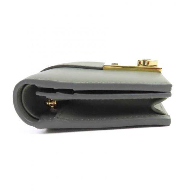 極美品◇FERRAGAMO フェラガモ 0775288 レザー ガンチーニ金具付き コンパクトウォレット 二つ折り財布 アッシュグレー 箱付 イタリア製_4