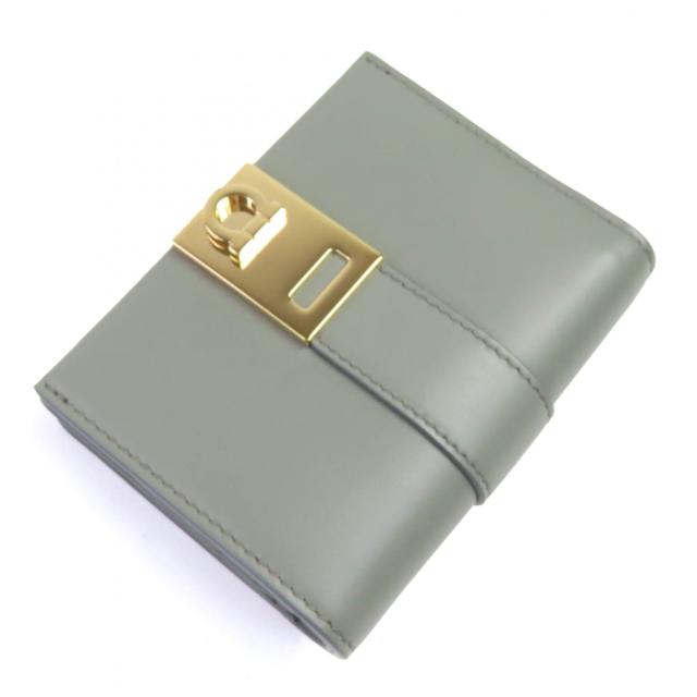 極美品◇FERRAGAMO フェラガモ 0775288 レザー ガンチーニ金具付き コンパクトウォレット 二つ折り財布 アッシュグレー 箱付 イタリア製_5