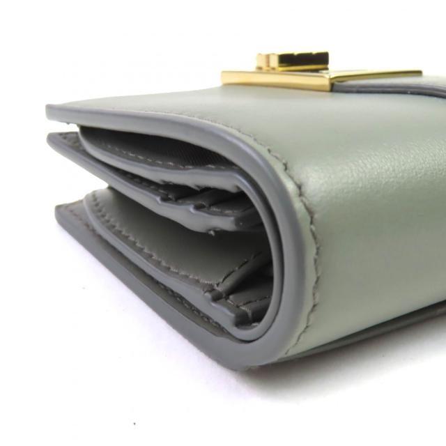 極美品◇FERRAGAMO フェラガモ 0775288 レザー ガンチーニ金具付き コンパクトウォレット 二つ折り財布 アッシュグレー 箱付 イタリア製_6