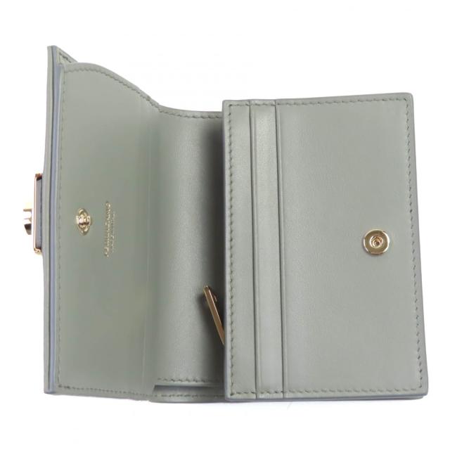 極美品◇FERRAGAMO フェラガモ 0775288 レザー ガンチーニ金具付き コンパクトウォレット 二つ折り財布 アッシュグレー 箱付 イタリア製_7