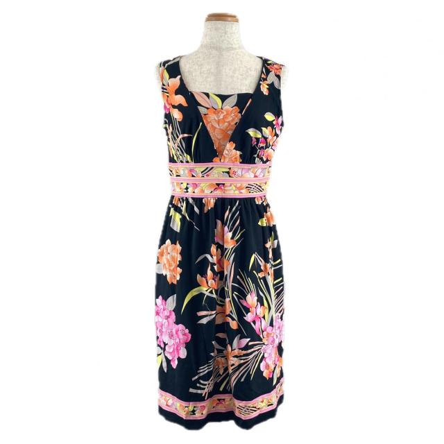 極美品▲LEONARD レオナール コットン100％ 花柄 フラワー 総柄 ノースリーブ ワンピース マルチ 38 日本製 正規品　レディース