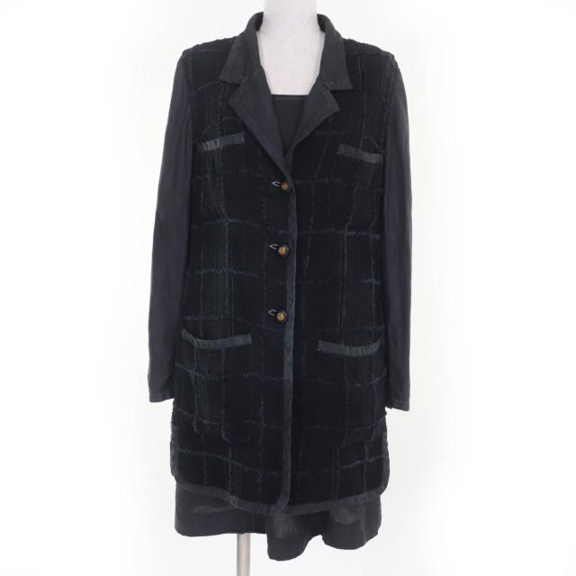 良品☆CHANEL シャネル ヴィンテージ 94P P02832 シルク混 リネン ココマーク ジャケット・ワンピース アンサンブル グレー系 38