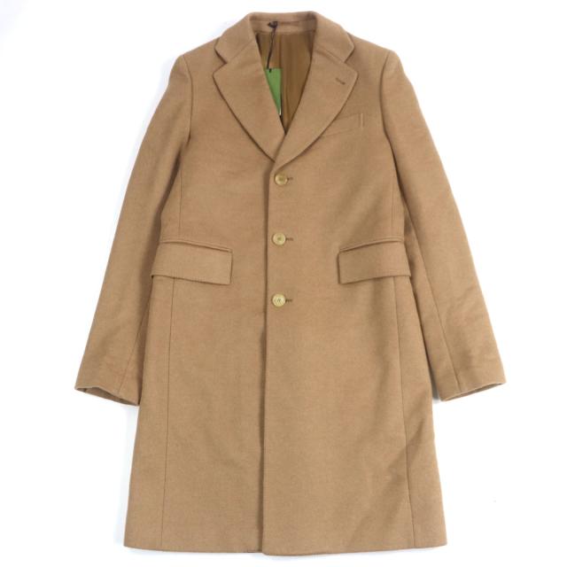 未使用品▼GUCCI グッチ 23AW 753089 キャメルヘアー100% シティラベル ロゴ入りボタン シングル チェスターコート ブラウン 44　正規品
