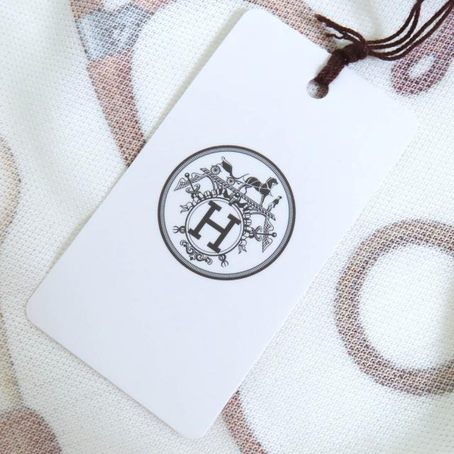 未使用品△HERMES エルメス 24SS 4E4527DN パノプリ・ドゥ・キュイール コットン100％ 鹿の子地 半袖 ワンピース 白 茶 36 正規品 伊製_9