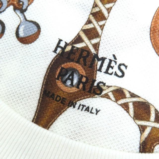 未使用品△HERMES エルメス 24SS 4E4527DN パノプリ・ドゥ・キュイール コットン100％ 鹿の子地 半袖 ワンピース 白 茶 36 正規品 伊製_4