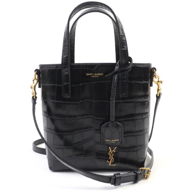 極美品☆SAINT LAURENT PARIS サンローランパリ ミニ トイ ショッピング レザー クロコ型押し 2WAY ハンド・ショルダーバッグ ブラック