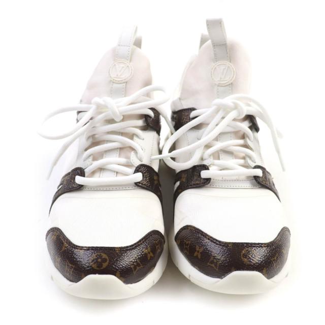 美品★LOUIS VUITTON ルイヴィトン アフターゲームライン モノグラムレザー ファブリック レースアップ スニーカー 白 茶色 35.5 伊製_2