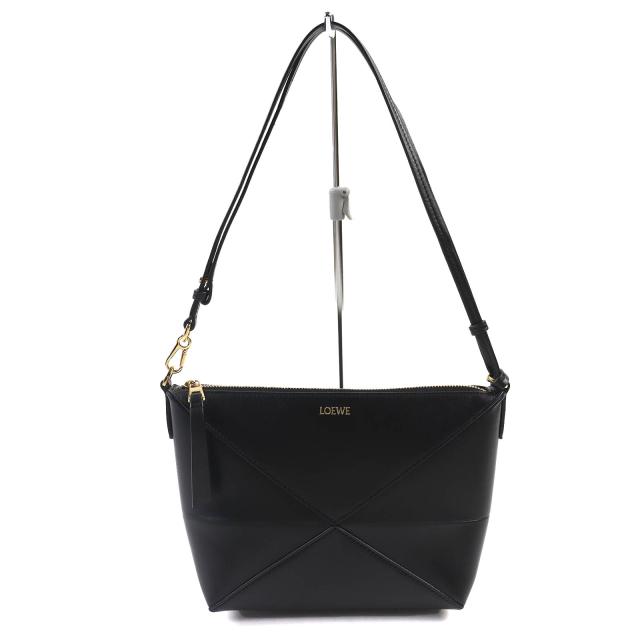 極美品△LOEWE ロエベ C510PT1X01 PUZZLE FOLD POUCH パズルフォルド ポーチ レザー シャイニーナパカーフ ショルダー ポーチ ブラック