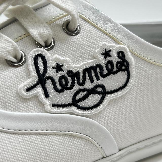 美品▲HERMES エルメス 241180Z イノサン キャンバス ロゴ刺繍 パッチ アップリケ ローカットスニーカー ホワイト 37 伊製 レディース_6