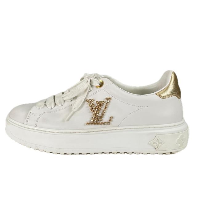 美品▲LOUIS VUITTON ルイヴィトン タイムアウトライン LV ラインストーン装飾 レザー スニーカー ホワイト 36 イタリア製 レディース_1