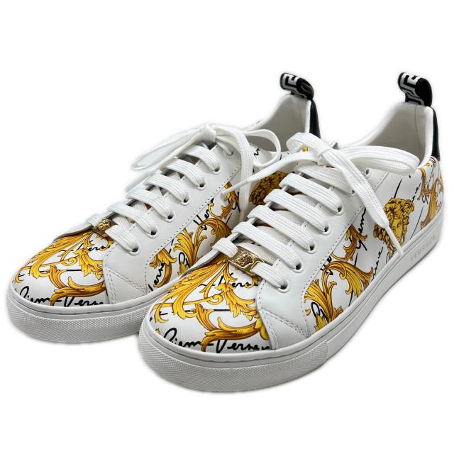 極美品▲VERSACE ヴェルサーチ メドゥーサ バロッコプリント レースアップ レザー スニーカー シューズ ホワイト 41 メンズ