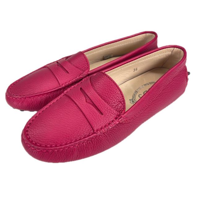 極美品▲TOD’S トッズ ゴンミーニ ロゴ刻印 レザーローファー モカシン ドライビングシューズ ピンク 36 イタリア製 レディース
