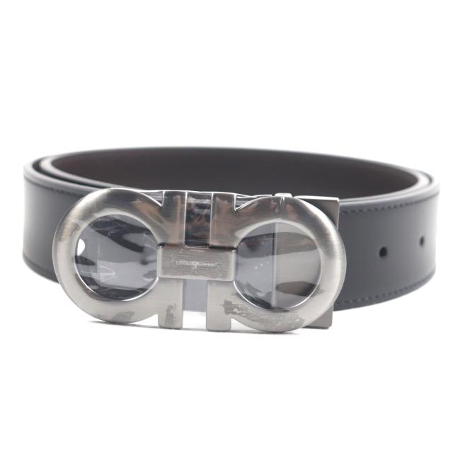 未使用▼サルヴァトーレフェラガモ 5542 Wガンチーニ リバーシブル レザーベルト ブラック ダークブラウン ガンメタリック金具 90 箱付き