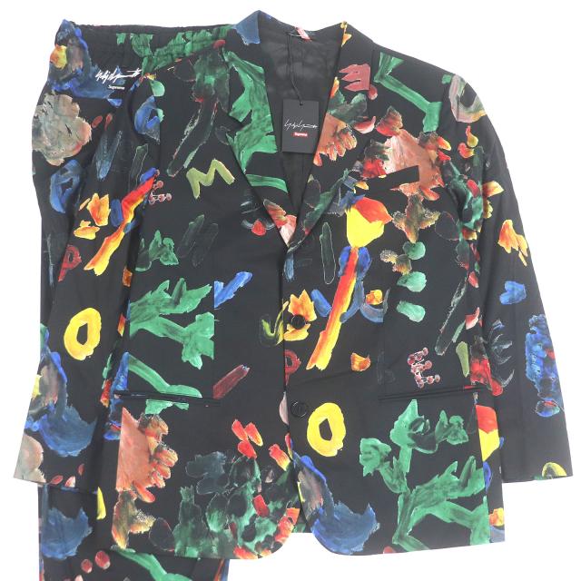 未使用品□Supreme Yohji Yamamoto シュプリーム ヨウジヤマモト 22AW 総柄 シングルスーツ セットアップ ブラック L　正規品 メンズ