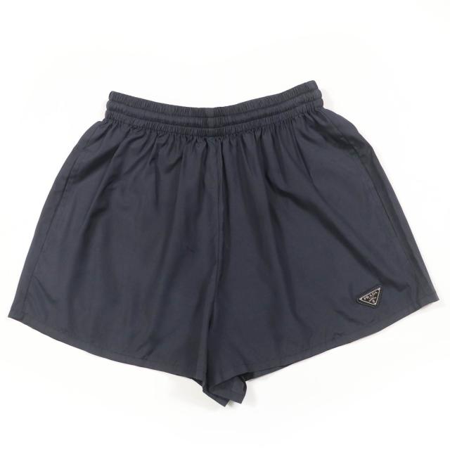 極美品☆PRADA プラダ 2021年製 P218G シルク100％ トライアングルロゴプレート ショートパンツ ブラック 38 伊製 正規品 レディース