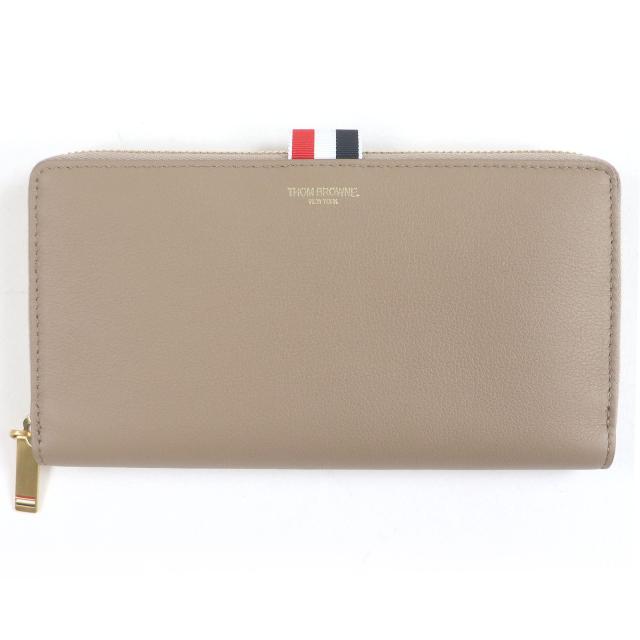 未使用品□THOM BROWNE トムブラウン UAW005A レザー スリム ロング ジップ ウォレット トリコロール 長財布 ベージュ 箱付き メンズ