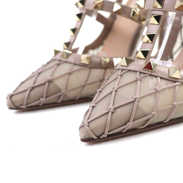 未使用品△VALENTINO ヴァレンティノ VW0S0393 ロックスタッズ アンクルストラップ ポインテッドトゥ レザー ヒール サンダル 36.5 箱付_4