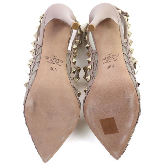 未使用品△VALENTINO ヴァレンティノ VW0S0393 ロックスタッズ アンクルストラップ ポインテッドトゥ レザー ヒール サンダル 36.5 箱付_7