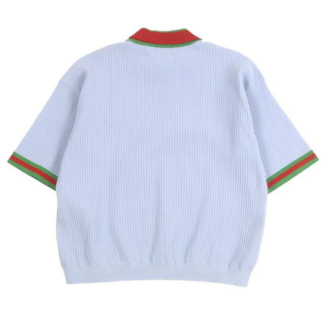 極美品□GUCCI adidas グッチ アディダス 700482 ウェブライン スリーストライプス 半袖 ニットポロシャツ ライトブルー S 伊製 正規品_2