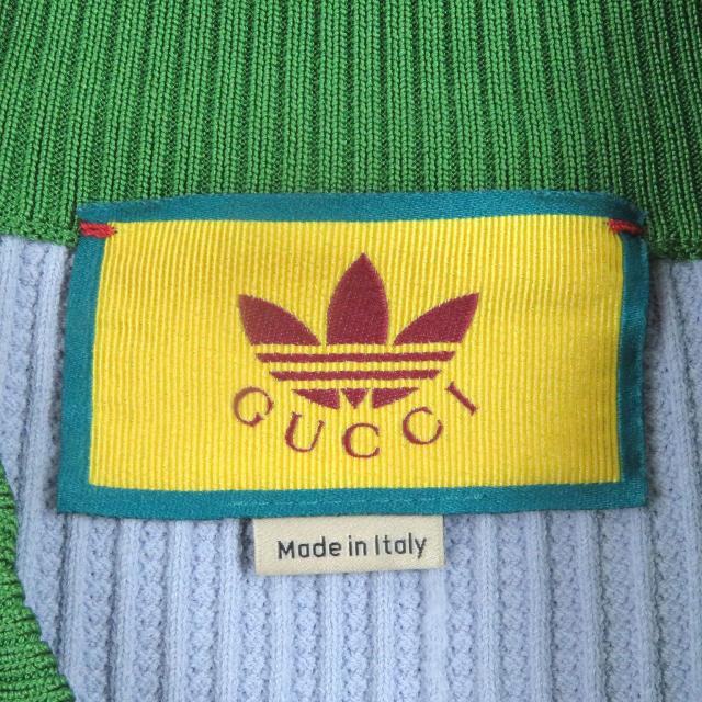 極美品□GUCCI adidas グッチ アディダス 700482 ウェブライン スリーストライプス 半袖 ニットポロシャツ ライトブルー S 伊製 正規品_3