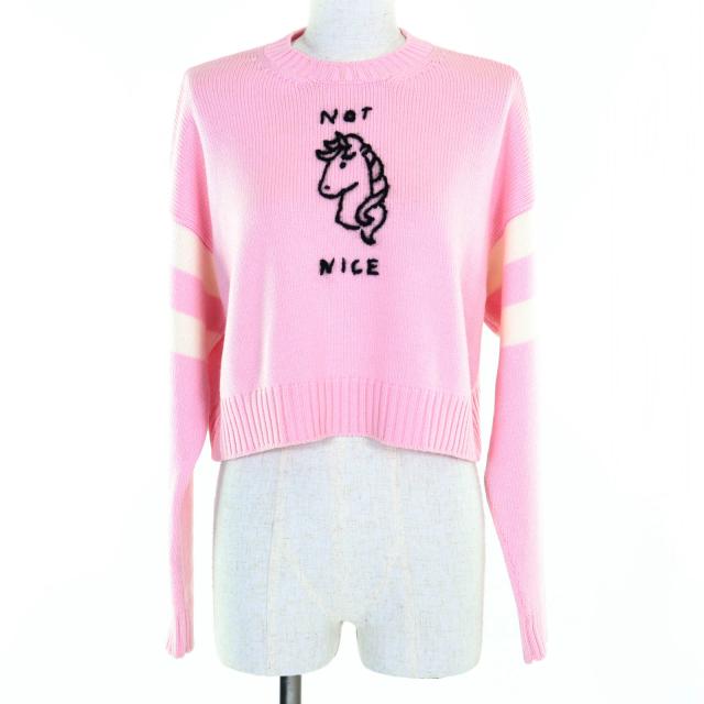 美品◇MIUMIU ミュウミュウ MML188 ウール100% ユニコーン クロップド 長袖 ニット セーター ピンク 36 イタリア製 正規品 レディース