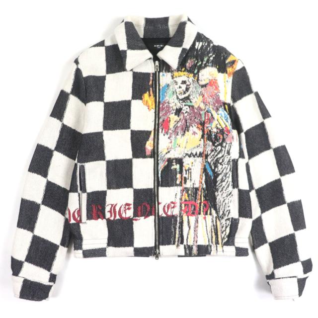 極美品▼AMIRI WES LANG アミリ ウェス・ラング SACRIFICE JACKET 市松模様 WZIPUP ジャケット ホワイト ブラック L 伊製 正規品 メンズ