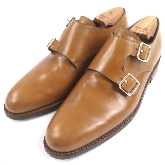 極美品▼BALLY バリー SCRIBE スクリーブ ダブルモンクストラップ プレーントゥ レザーシューズ ブラウン シルバー金具 8 保存袋付き
