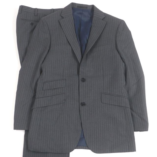 極美品□BURBERRY BLACK LABEL バーバリーブラックレーベル スーパー100sウール ストライプ スーツ グレー 36 90-74-165 日本製 正規品