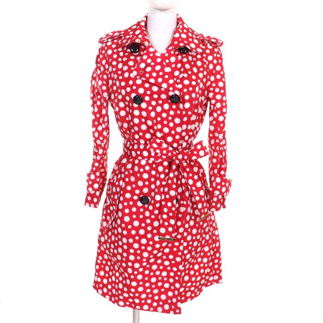 極美品★LOUIS VUITTON×Yayoi Kusama ルイヴィトン×草間彌生 裏地シルク100％ ベルト付 ドット柄 トレンチコート レッド ホワイト 34