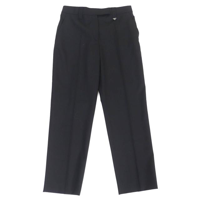 極美品△PRADA プラダ 22AW P254G バージンウール98％ トライアングルロゴ スラックス パンツ ブラック 38 イタリア製 正規品 レディース