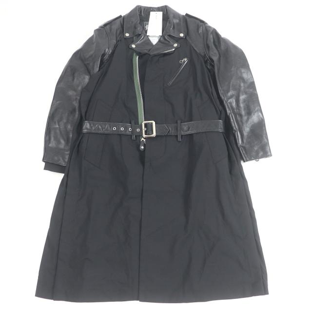 未使用品□Sacai Schott サカイ ショット 22AW 22-02874M Leather Suiting Coat ライダース ドッキングデザイン コート 黒 1 正規品