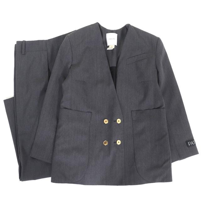 極美品△PATOU  パトゥ 23A-JA002-0103/23A-TR002-0103 テクニカルウールツイル製 ノーカラージャケット ワイドパンツ スーツ 38 正規品