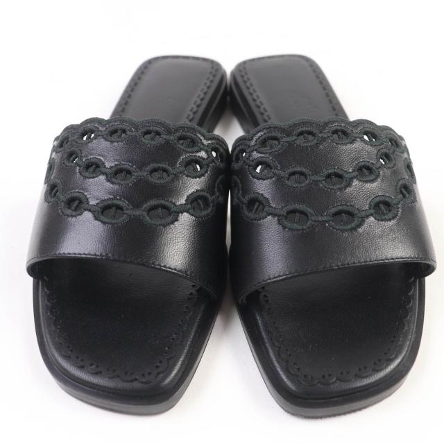 未使用品☆HERMES エルメス ガエル シェーヌダンクル レザー フラットシューズ サンダル ブラック 36.5 箱・保存袋付 伊製 レディース_3