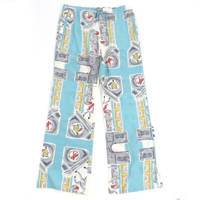 未使用品□LOUIS VUITTON ルイヴィトン シルク100％ LV 2054 凱旋門 エッフェル塔 パジャマパンツ ライトブルー 42 イタリア製 正規品