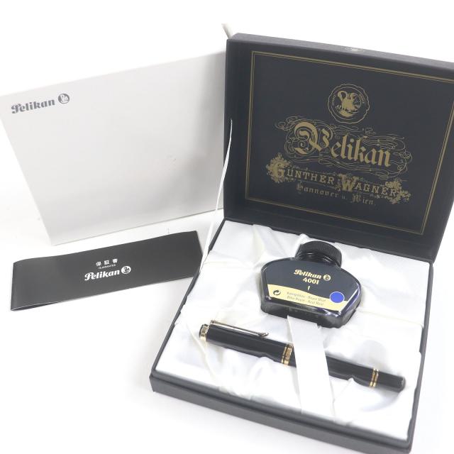 極美品□PERIKAN ペリカン スーベレーン M600 ペン先14C Fニブ キャップ式 万年筆 ブラック ゴールド 箱・ケース付き ドイツ製 メンズ 新品)Pelikan ペリカン 万年筆 スーベレーン M605 ブラックストライプ