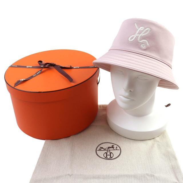 未使用品△HERMES エルメス ハーパー・ノーティック コットン Hロゴ バケットハット 帽子 ピンク 58 箱・袋付き 伊製 正規品 レディース 未使用品△HERMES エルメス ハーパー・ノーティック コットン Hロゴ