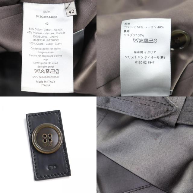 極美品○DIOR ディオール オム 943C301A4698 テクニカルコットン サテン ロゴボタン ベルト付き トレンチコート グレー 42 正規品 メンズ_9