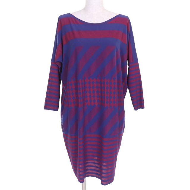 美品△PLEATS PLEASE プリーツプリーズ イッセイミヤケ PP34LT962 A-POC エイポック 総柄 長袖 ワンピース ブルー レッド系 3 正規品