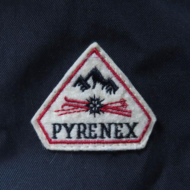良品◇Pyrenex ピレネックス BORDEAUX ファー・フード・ロゴワッペン付き 比翼仕立て ダウンジャケット ネイビー 36 正規品 レディース_5