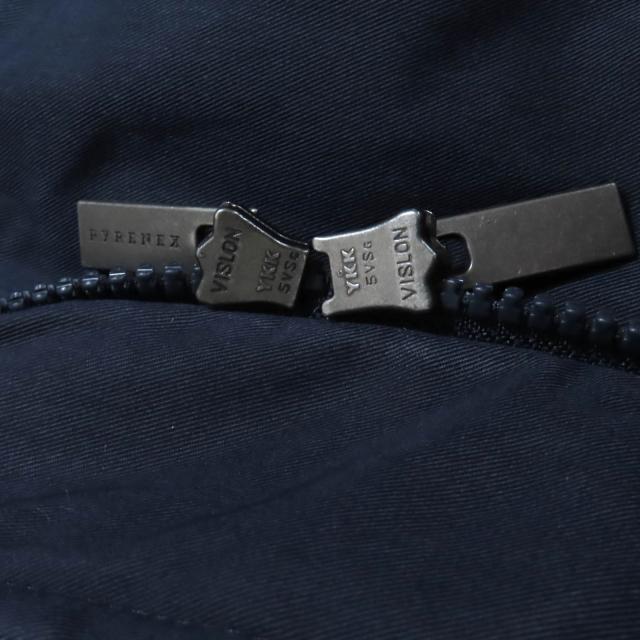 良品◇Pyrenex ピレネックス BORDEAUX ファー・フード・ロゴワッペン付き 比翼仕立て ダウンジャケット ネイビー 36 正規品 レディース_7