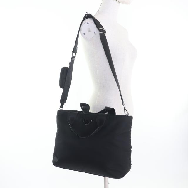 美品★PRADA プラダ 1BG867 Re-Nylon ポーチ・ショルダー付 トライアングルロゴ レザー使い 2WAY ハンドバッグ ブラック 伊製 レディース 美品☆PRADA プラダ 1BG867 Re-Nylon ポーチ・ショルダー付