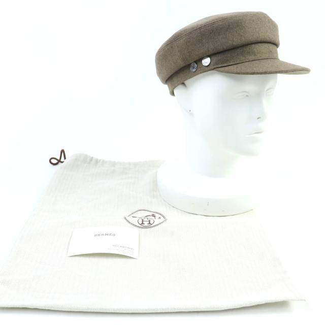 未使用品☆HERMES エルメス ドーヴィル カシミヤ100％ シルバー金具 セリエ金具 キャスケット ブラウン系 58 保存袋付き 仏製 レディース_1