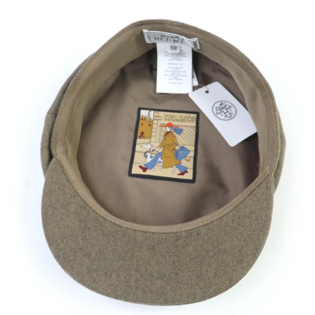 未使用品☆HERMES エルメス ドーヴィル カシミヤ100％ シルバー金具 セリエ金具 キャスケット ブラウン系 58 保存袋付き 仏製 レディース_6
