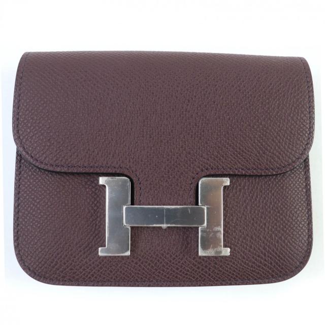 未使用品☆HERMES エルメス コンスタンススリム ヴォーエプソン ハバナ シルバー金具 コンパクトウォレット 財布 W刻印 フランス製