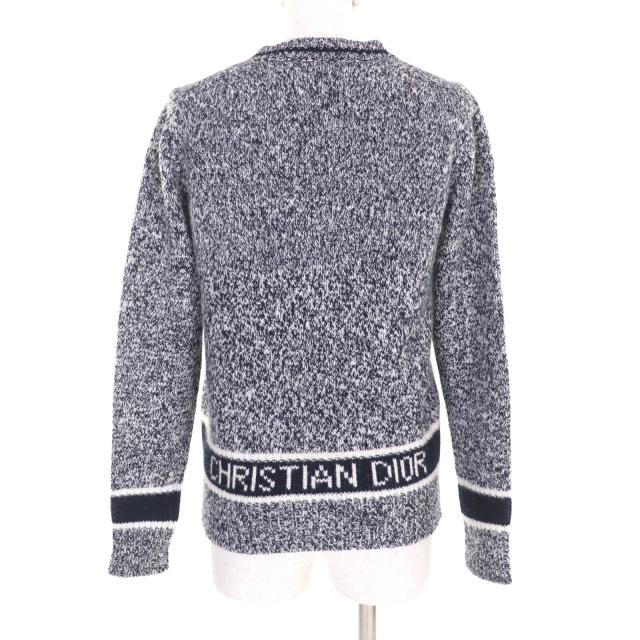 極美品★Christian Dior クリスチャンディオール 21AW 054S01AM303 ウール カシミヤ混 バックロゴ Vネック 長袖 ニット ネイビー 38 イタリア製 正規品 レディース 極美品☆Christian Dior クリスチャンディオール 21AW 054S01AM303