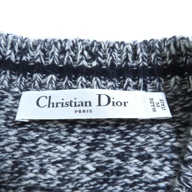 極美品★Christian Dior クリスチャンディオール 21AW 054S01AM303 ウール カシミヤ混 バックロゴ Vネック 長袖 ニット ネイビー 38 イタリア製 正規品 レディース wine-king_6893100000010500